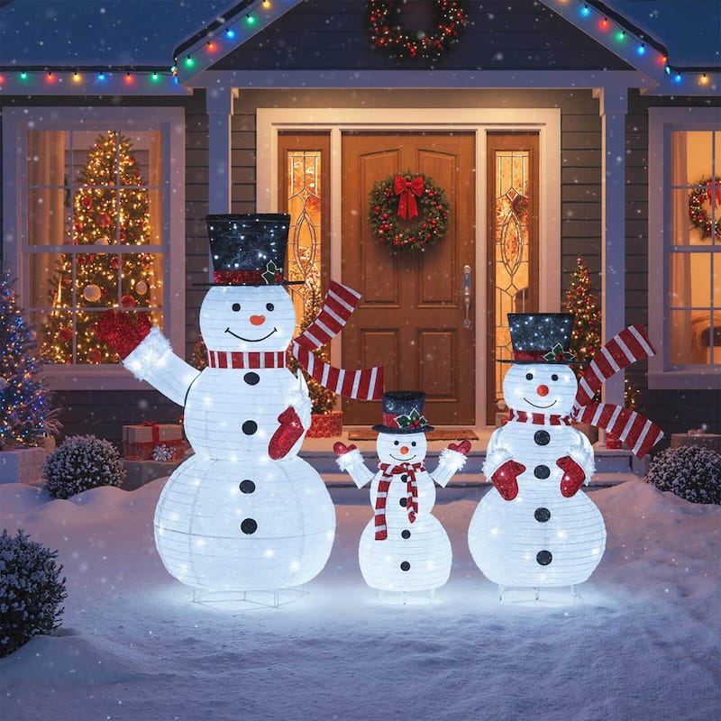 Costway 3PCS Pre-Lit 3D Snowman Set with 270 LED Lights for Home Lawn - as pic shows - See Details - as pic shows - See Details - overstock.com/bedbathandbeyond.com