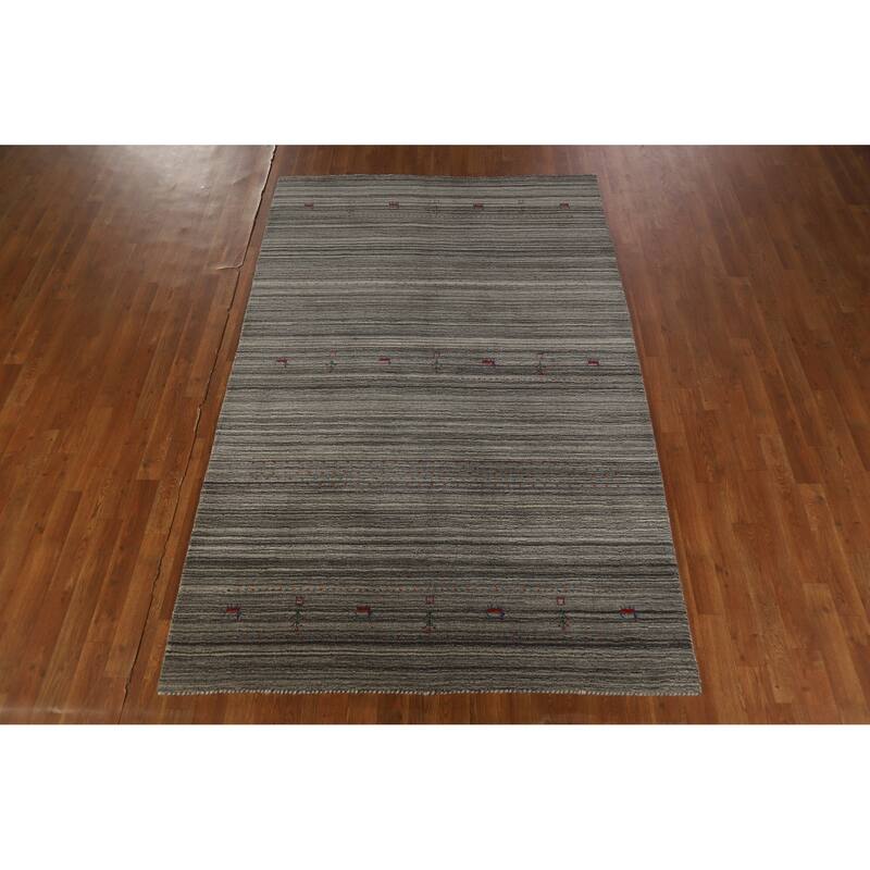 Hand Knotted Oriental 100% Wool Carpet Tribal Tribal Greys & Charcoal Gabbeh Area Rug - 7' 8'' X 5' 0''