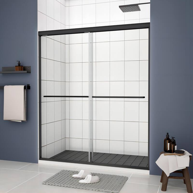 70'' H Glass Double Sliding Shower Door in Black/Chrome