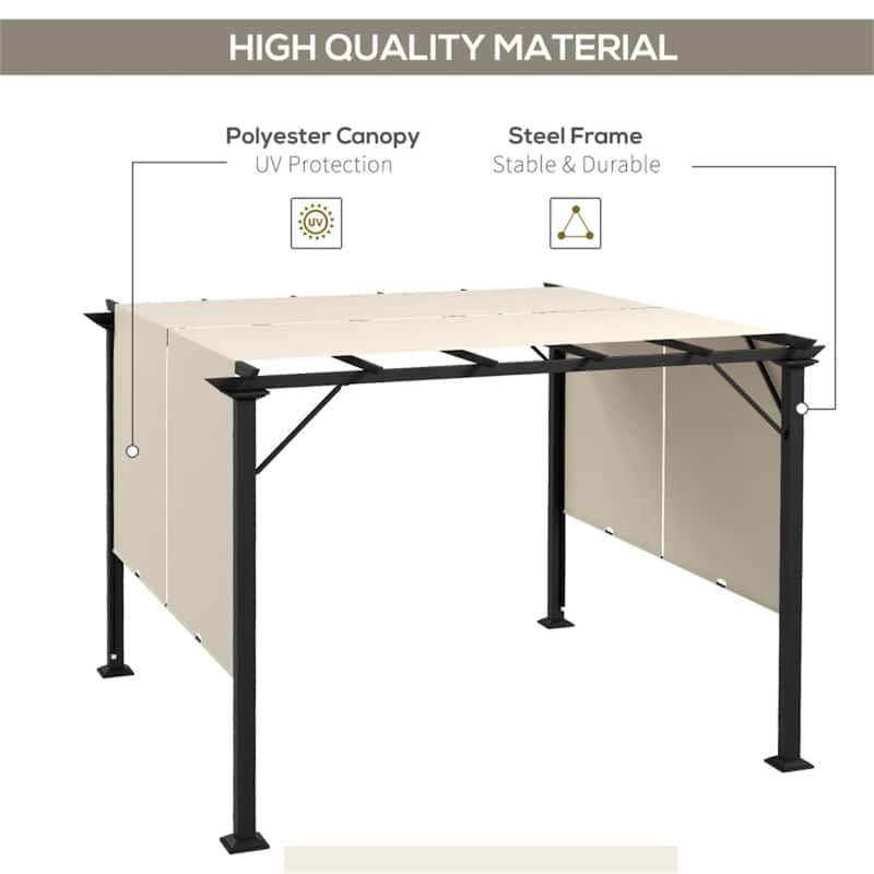 Steel Pergola with Sliding UV Resistant Canopy Outdoor Patio Backyard Garden Shade - 10' L x 10' W x 7.2' H