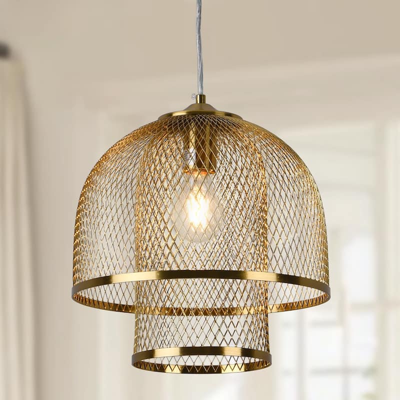 1-Light Single Golden Mesh Pendant Light - Brass - Brass
