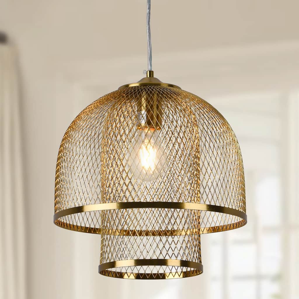 1-Light Single Golden Mesh Pendant Light - Brass