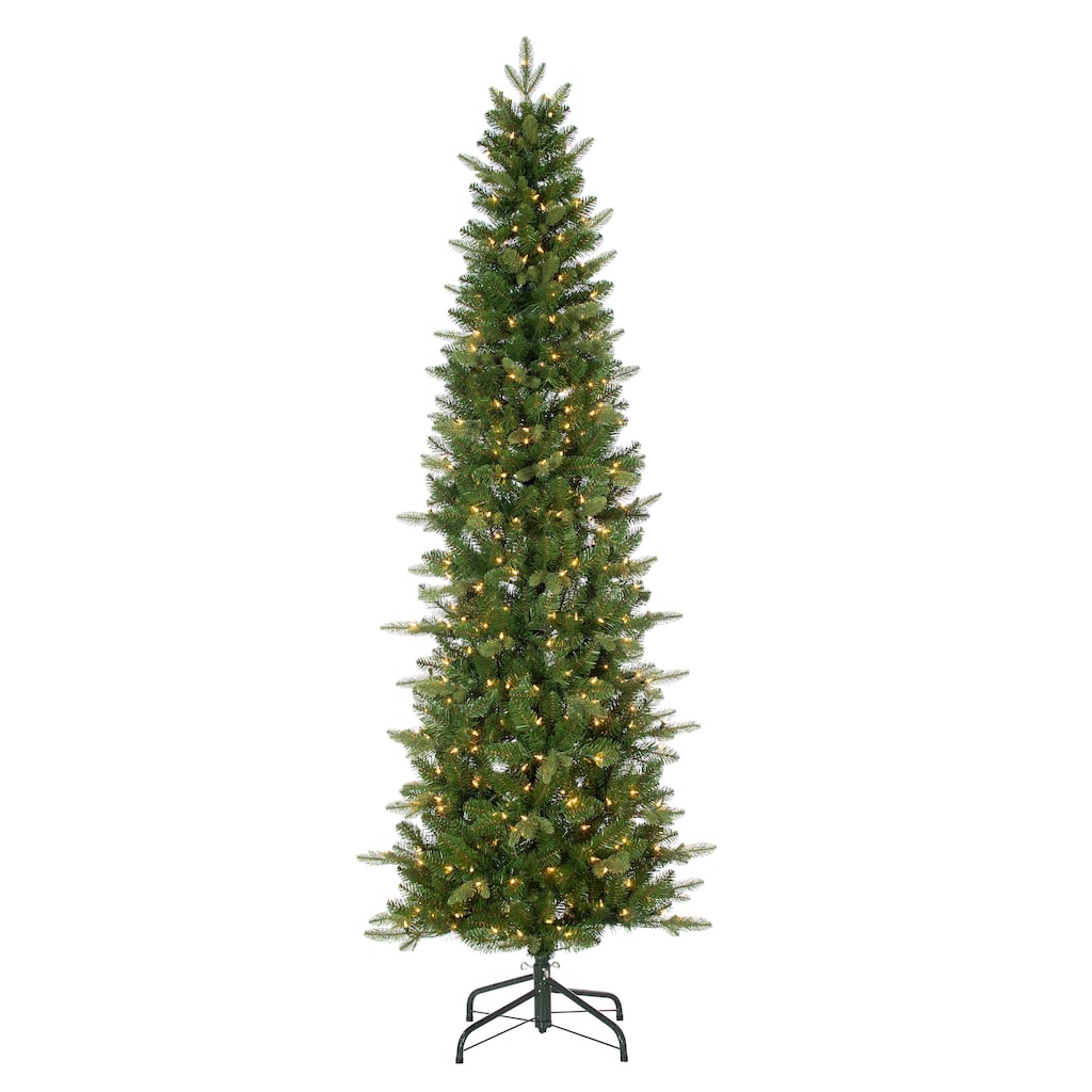 7.5 ft. Pre Lit Clear UL Natural Cut Narrow Saginaw Spruce