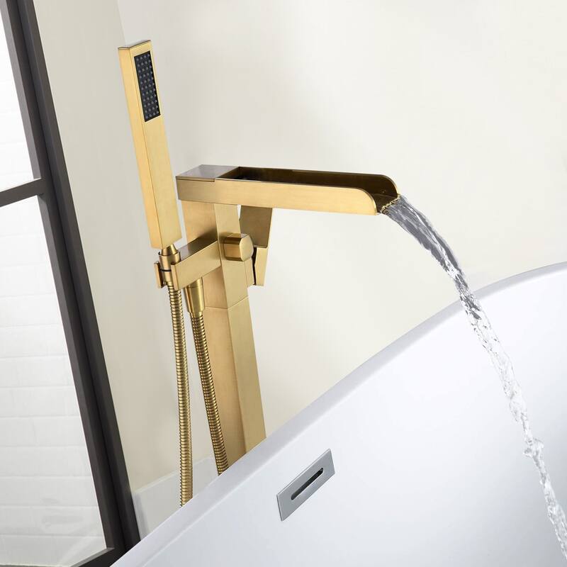 Vanityfair Floor Mount Freestanding Waterfall Bathtub Faucet Tub Filler with Hand Shower