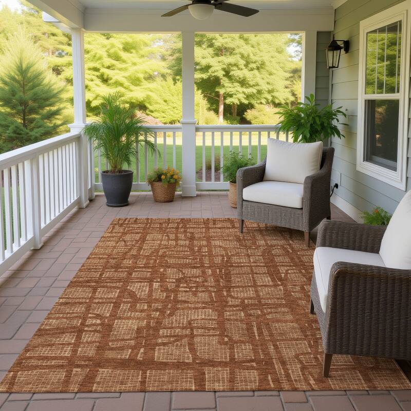 Machine Washable Indoor/ Outdoor Modern Centurion Chantille Rug - Paprika - 8' x 10'