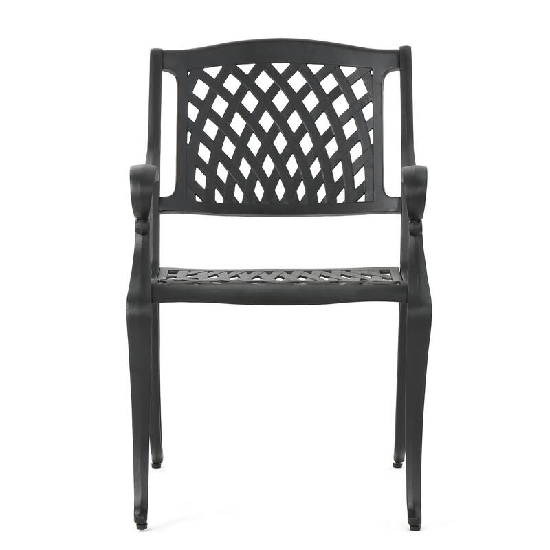 Roomfitters 5-Piece Cast Aluminum Outdoor Dining Set with Lattice Chairs, Durable Weather-Resistant Design, Black