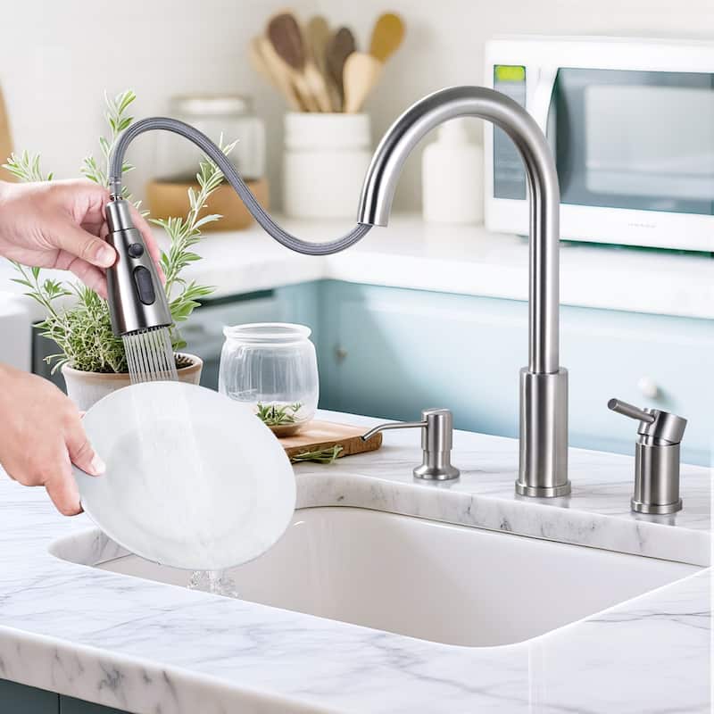 WOWOW Single Handle Pull Down Kitchen Faucet with Soap Dispenser