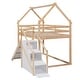 preview thumbnail 12 of 13, Natural Twin House Bunk Bed with Slide and Storage Staircase for Kids