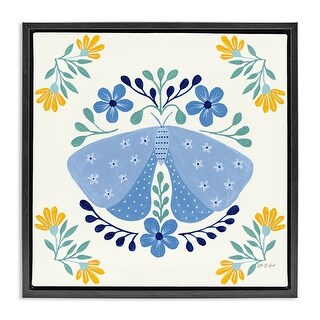 Stupell Blue Folk Butterfly Framed Floater Canvas Wall Art Design By ...