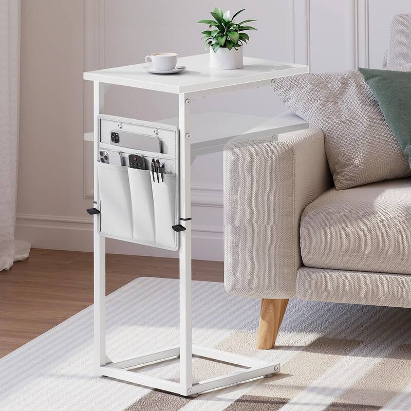 C Shaped End Table - 16"D x 12"W x 33"H - White