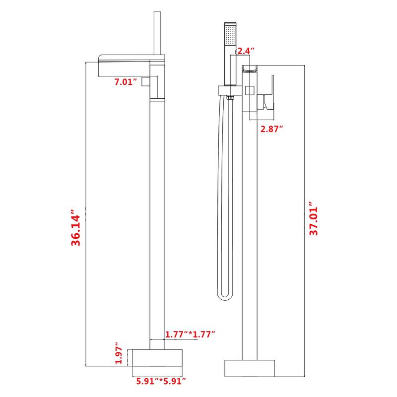 BATHLET Single Handle Floor Mounted Freestanding Tub Filler with Handshower