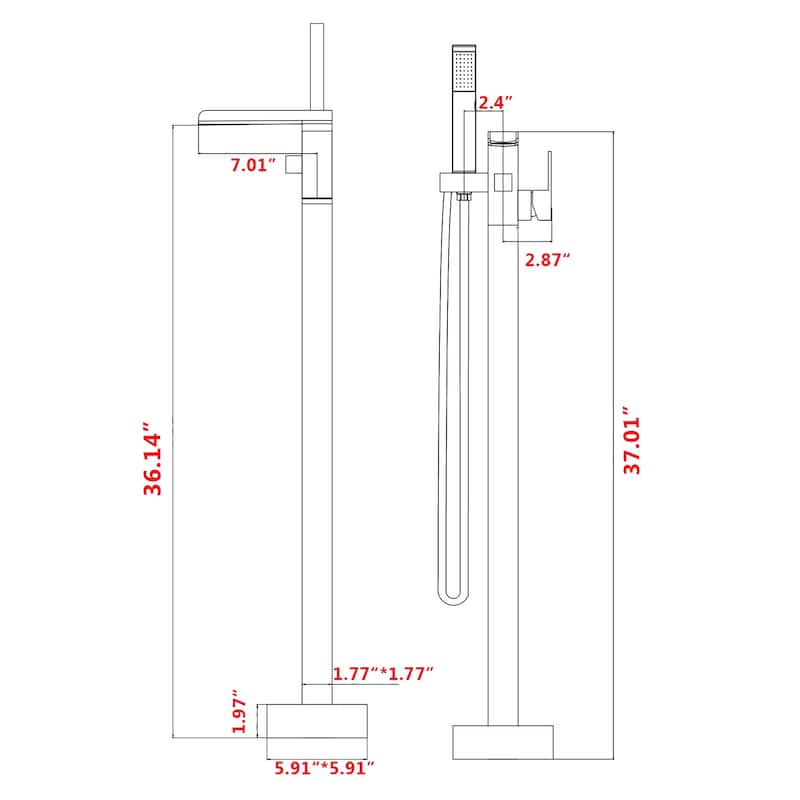 PROOX Waterfall bath Tub Filler with Hand Shower Faucet