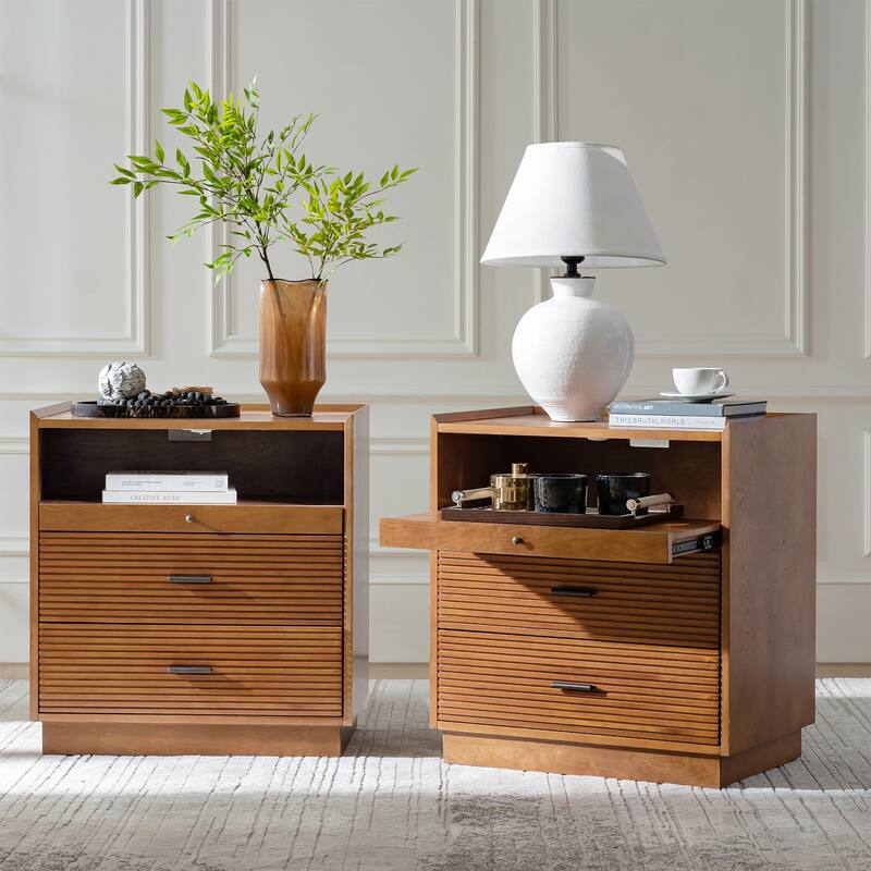 Lorenz Mid-century Modern End Table with Charge Station and LED Light Set of 2 by HULALA HOME