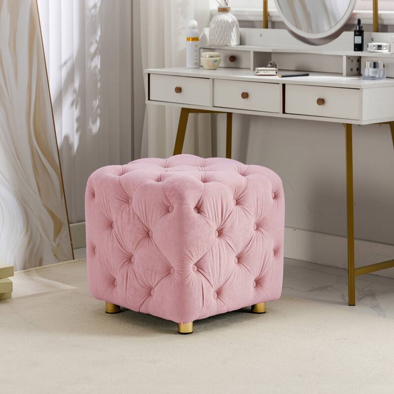 Modern Velvet Upholstered Square Tufted Ottoman by GDFStudio