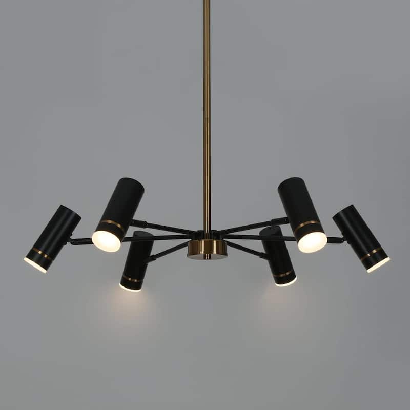 Modern Contemporary 6-Light Black Gold LED Chandelier Metal Wheel Pendant Light for Dining Room - 28" W x 6" H