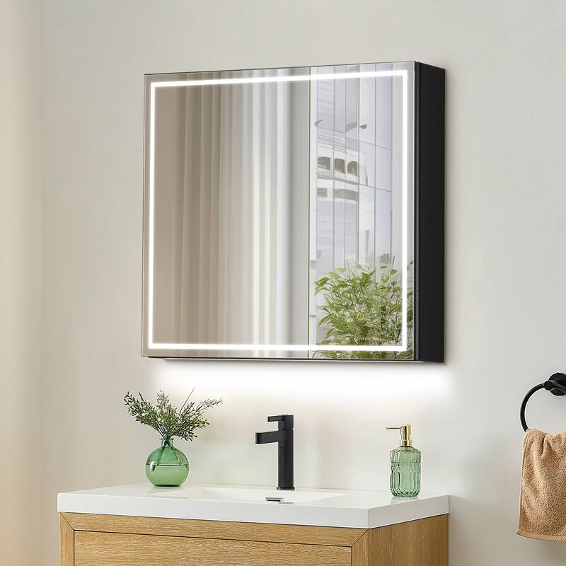 Hesili Rectangular Frameless LED Lighted Bathroom Mirror Medicine Cabinet - 32"x28"