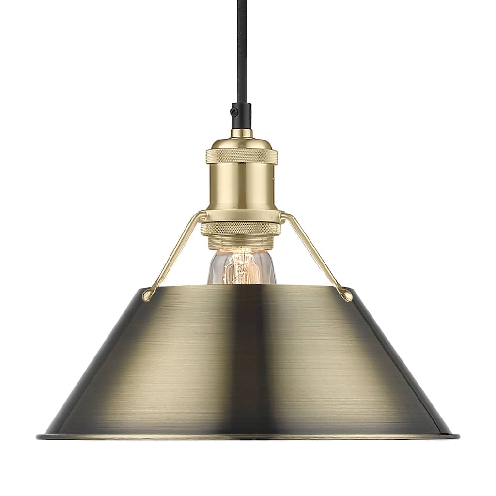 Yep by Golden Lighting Orwell 1-light 10in Pendant in Brushed Champagne Brass and Aged Brass shade - Gold