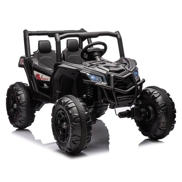 slide 2 of 77, 24V Kids Off-Road UTV with 4 Motors, Remote Control, Bluetooth, and LED Lights Black