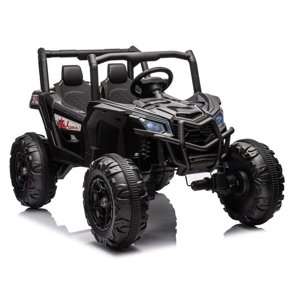 slide 2 of 77, Powerful 24V Ride-On UTV for Two Kids with One-Key Start, Suspension, and Music Black