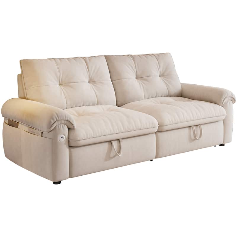 2-in-1 Velvet Pull Out Sleeper Sofa Bed Convertible Loveseat Couch for Sitting, Napping or Sleeping with Side Pockets and USB