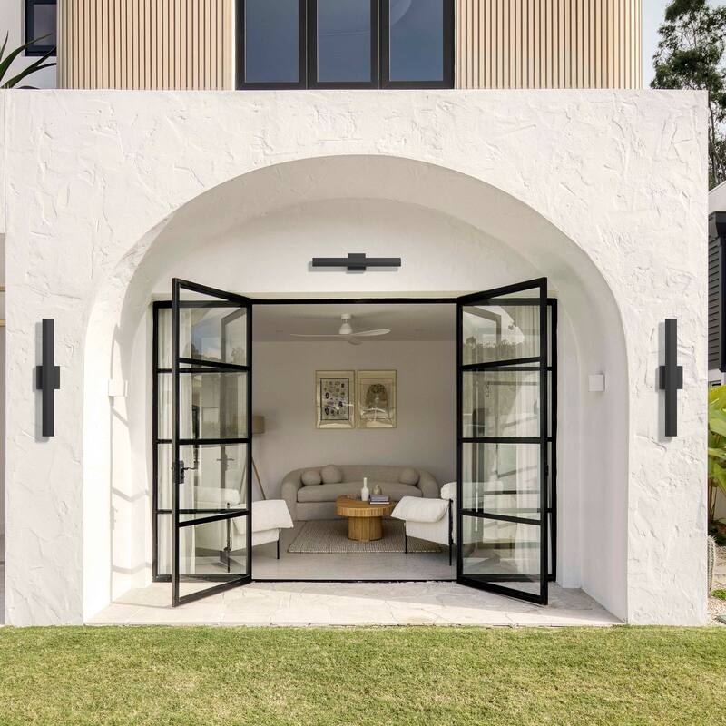 Aluminum LED Outdoor Wall Lights Matte Black with Linear Texture