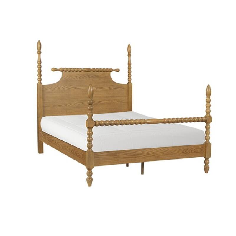 Roomfitters Traditional Four Poster Bed, Queen Size Solid Wood Frame with Rolling Pin Turned Posts and Slats, Natural