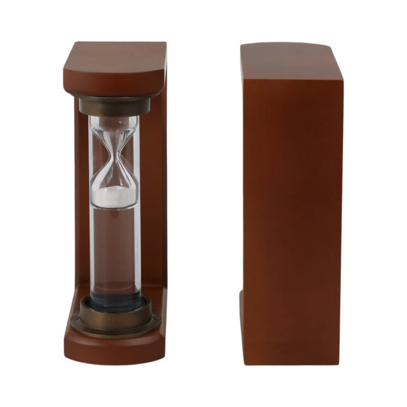 Decorative Hourglass Sand Timer Bookends - Set of 2, 8", Brown - 10.0"
