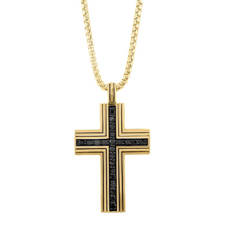 EFFY Men's Gold-Plated 925 Sterling Silver Black Spinel Cross Pendant Necklace