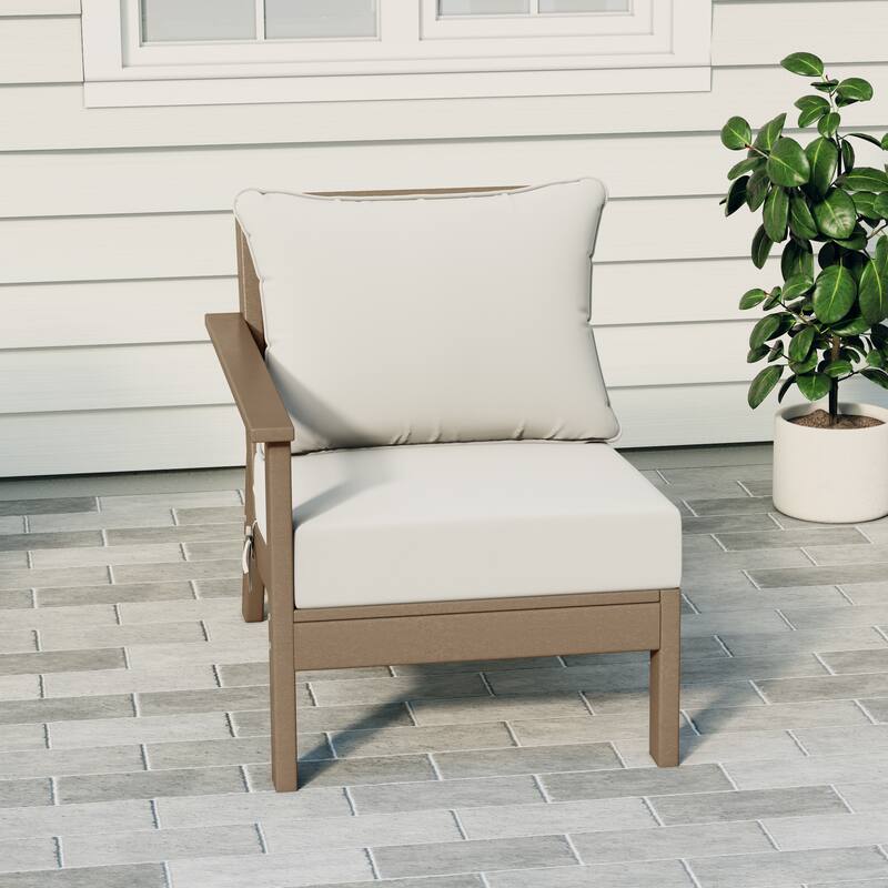 Birchwood All Weather HDPE Outdoor Patio Deep Seating Weathered Wood Left Arm Facing Chair With Cushions (2-PC-Set)