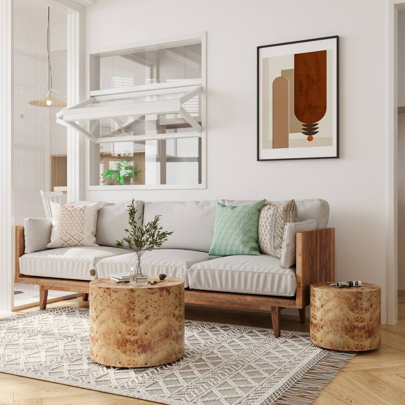 Rustic Nesting Table Coffee Table Set of 2, Accent Table Drum Side Table Round Sofa Table Center Table