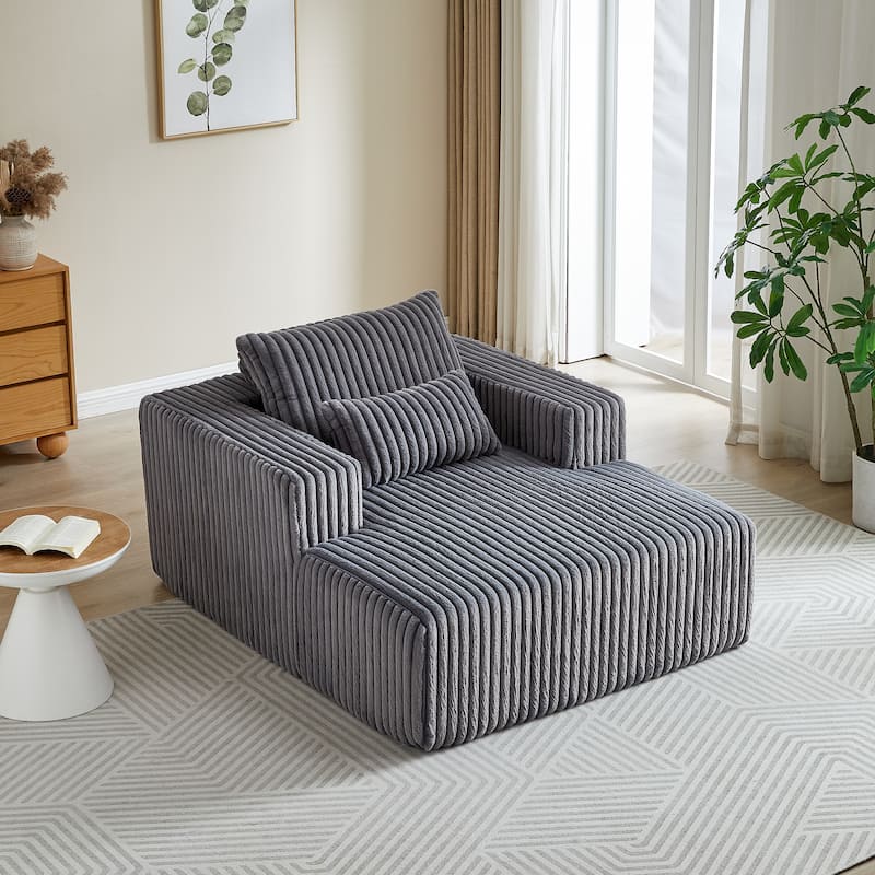 Grey Corduroy Sofa Lounge Chair with 2 Pillows