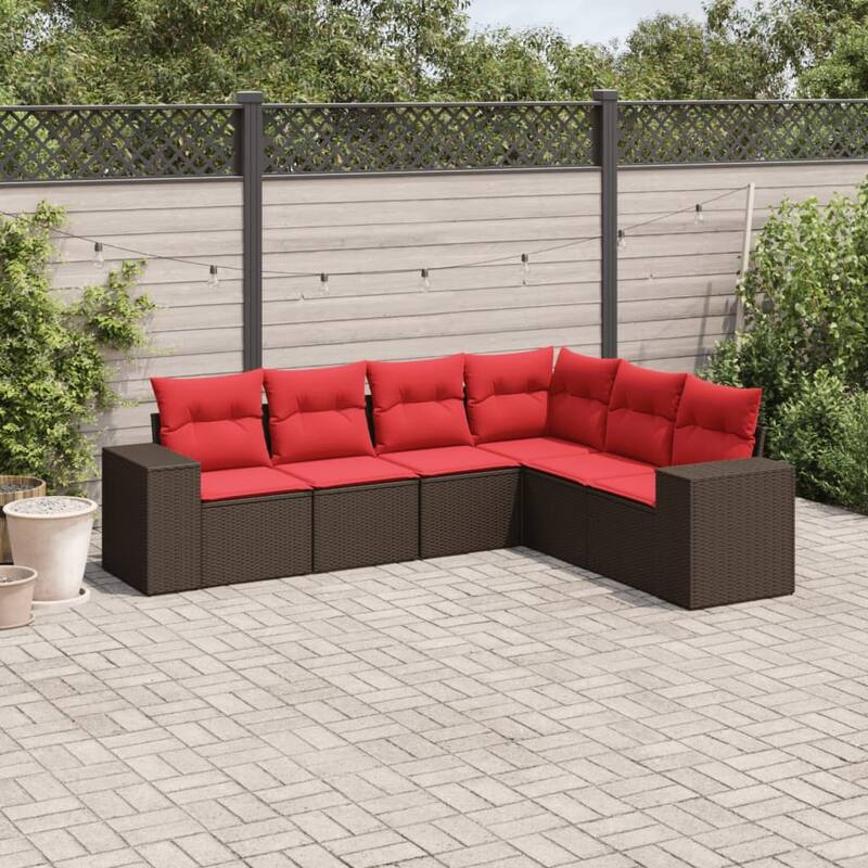 vidaXL 6/7 Piece Patio Sofa Set with Cushions Black/Brown/Gray Poly Rattan - 24.4 x 24.4 x 27.2