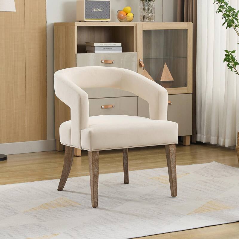 25.79" Wide Modern Barrel Open Back Upholstered Accent Chair with Weathered Solid Wood Legs