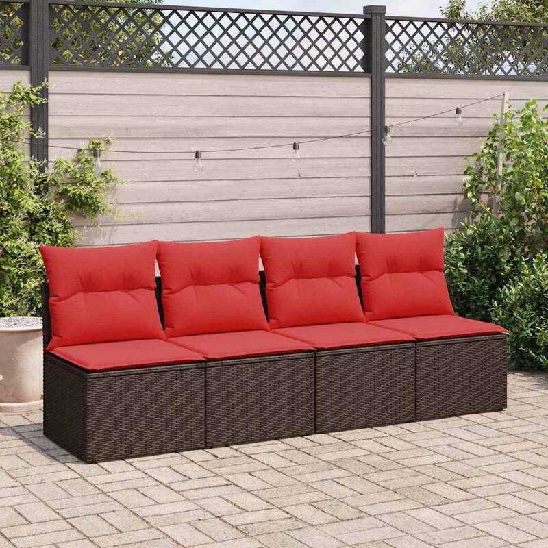 vidaXL Patio Sofa Set with Cushions Modular Sofas 2 Piece Poly Rattan Acacia - 21.7 x 24.4 x 27.2