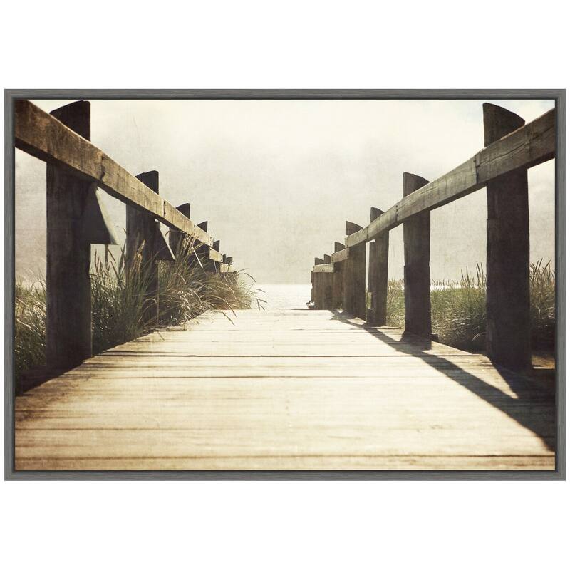 Kate and Laurel Sylvie Cannon Beach Wood Walkway Framed Canvas by Saint and Sailor Studios
