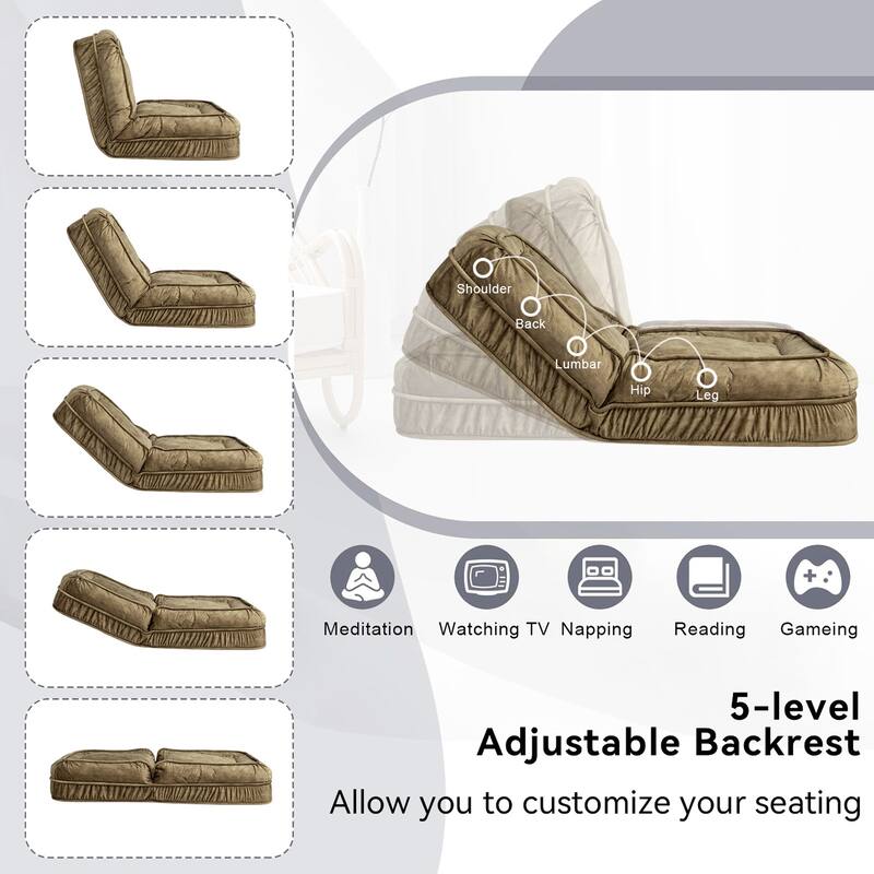 Upholstered Human & Dog Bed, Adjustable 5-Position Bean Bag Floor Sofa with Massage Pillow and 2 Soft Cushions for Adults & Pets