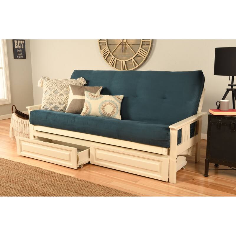 Somette Beli Mont Antique White Full-size Storage Futon Set with Mattress - Suede Blue