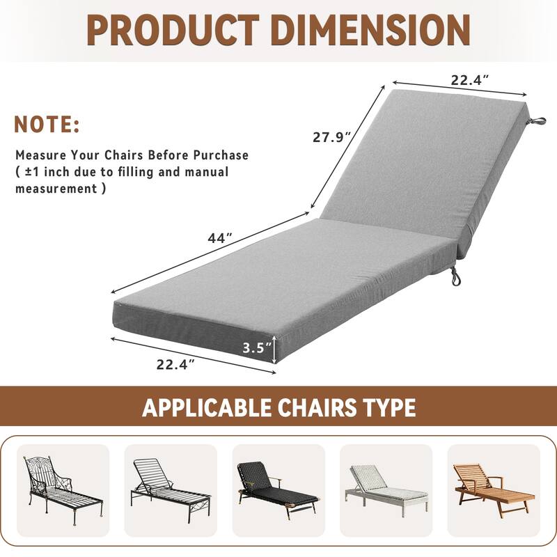 Gymojoy 72x22x3.5 Inch Outdoor Chaise Lounge Cushion, Waterproof Patio & Pool Chair Cushion with Removable Cover