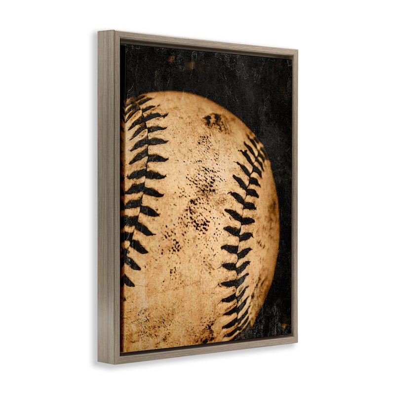 Stupell Vintage Baseball Close Up Framed Floater Canvas Wall Art Design By Kim Allen