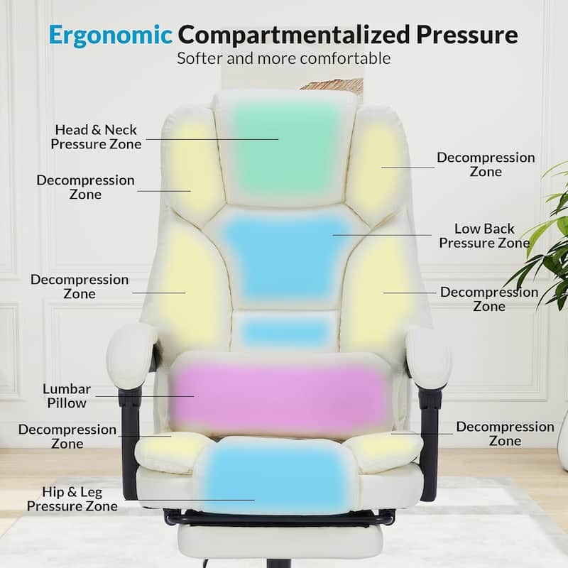 Office Chair with Foot Rest, Executive Office Chair with Arms, Reclining Computer Chair with Wheels and Lumbar Support