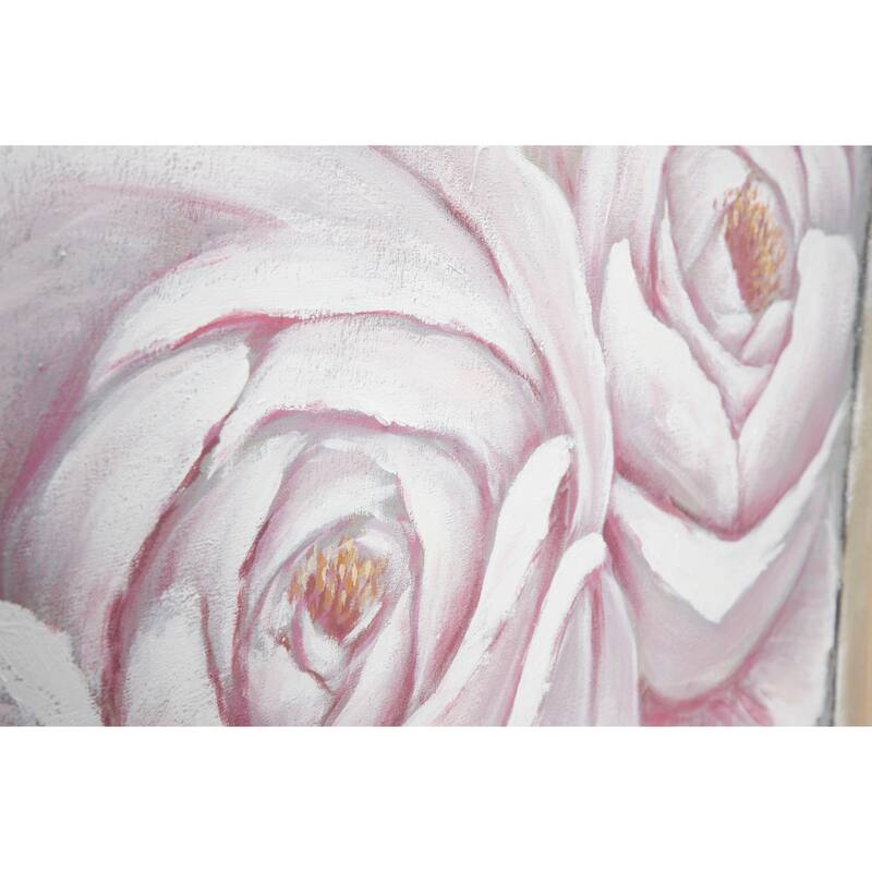 Large White & Pink Roses Acrylic Painting on Canvas in Wood Frame 39.5 x 29.5