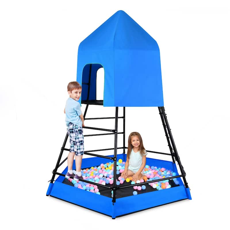 Hapfan Jungle Gym with Platform and Tent, Climbing Toys with Monkey Bars for Kids, Metal Outdoor Play Equipment