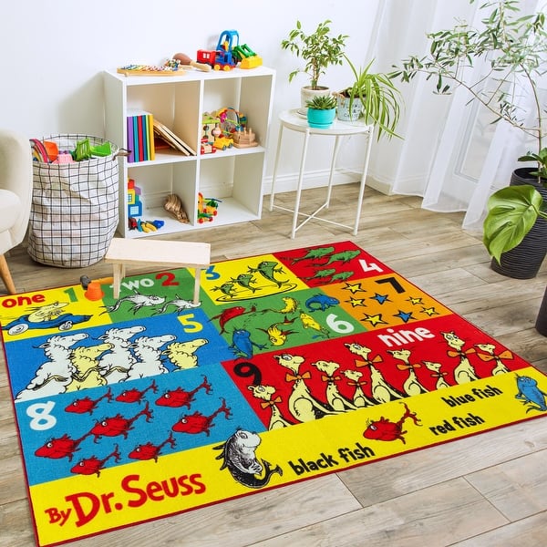 slide 2 of 4, Licensed Dr Seuss 'One Fish' Counting Digital Printed Youth Area Rug - 4'6"x6'6"