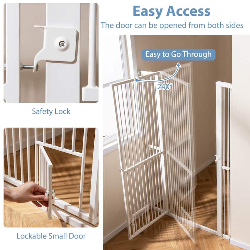Costway 59"/67.5" Extra Tall Pet Gate with 30.5”-41” Width & 2 - White