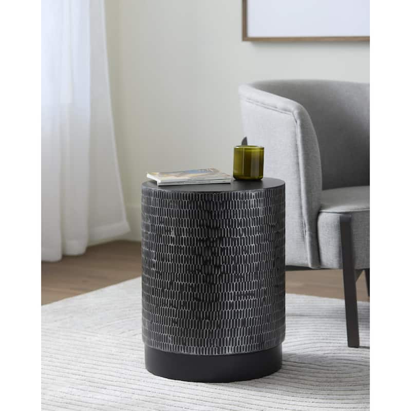 Ezekiel Round Metal Textured End Table - 19"H x 15"W x 15"D - 19"H x 15"W x 15"D - Silver Gray/Black - Metal