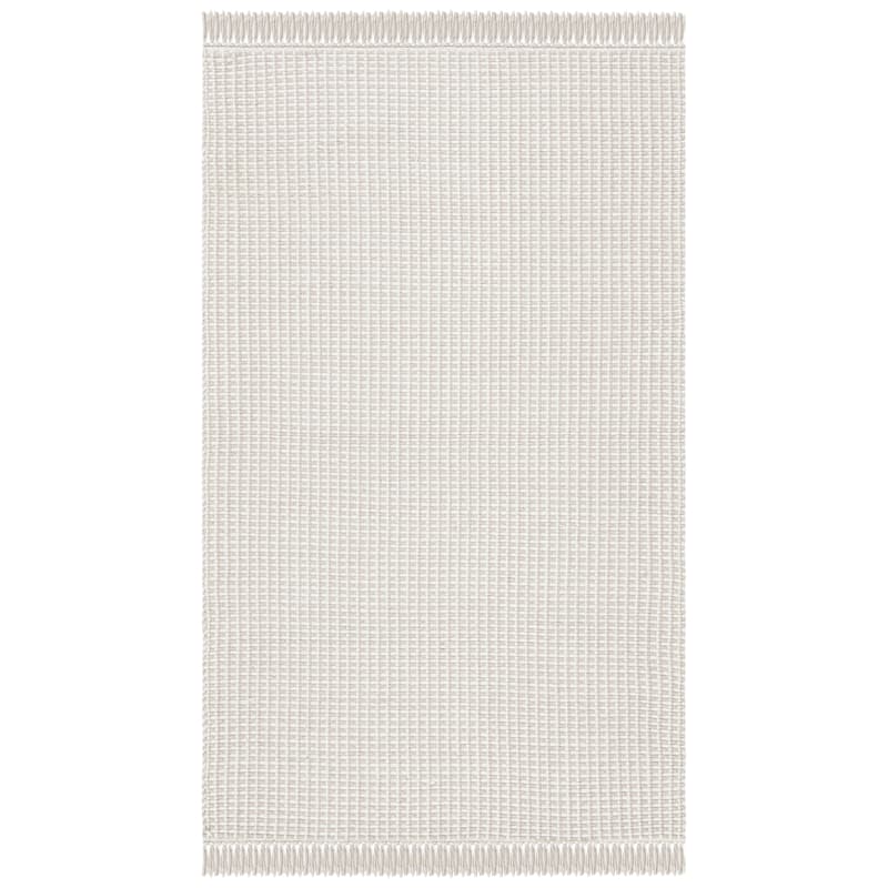 SAFAVIEH, Handmade Montauk Cliff Stripe Flatweave Cotton Fringe Rug - 2'3" x 4' - Ivory/Grey