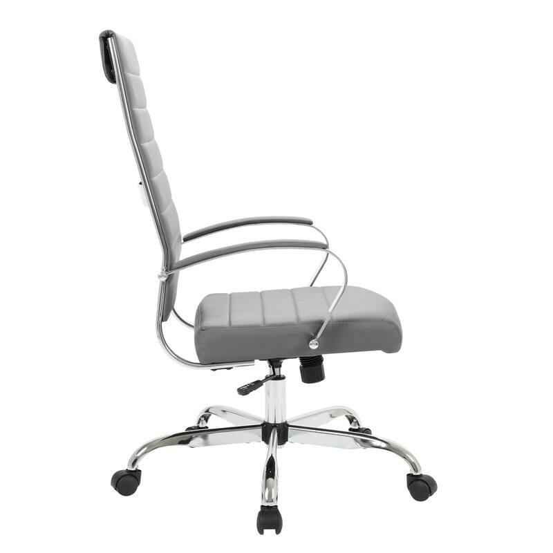 Benmar High-Back Leather Office Desk Chair in Stainless Steel Frame Adjustable Height Tilt Lock 360 Swivel Ergonomic Chair