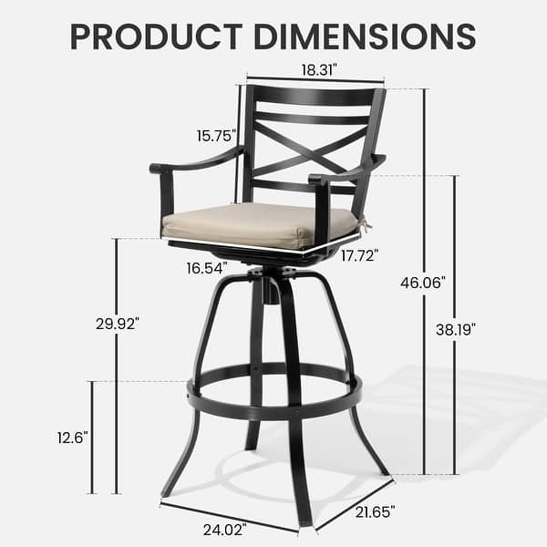 dimension image slide 1 of 15, Outdoor Cast Aluminum Sunbrella Swivel Bar Stools Patio Bar Height Barstools with Back