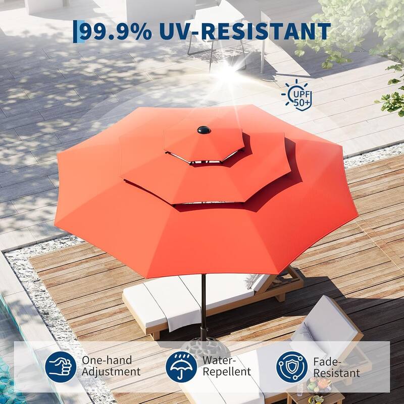 10Ft 3-Tier Patio Umbrella, with Vents, Easy Crank & Tilt