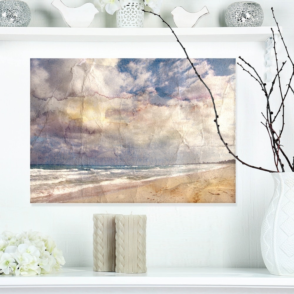 Designart "Retro Ocean Watercolor" Seascape Painting Canvas Art Print